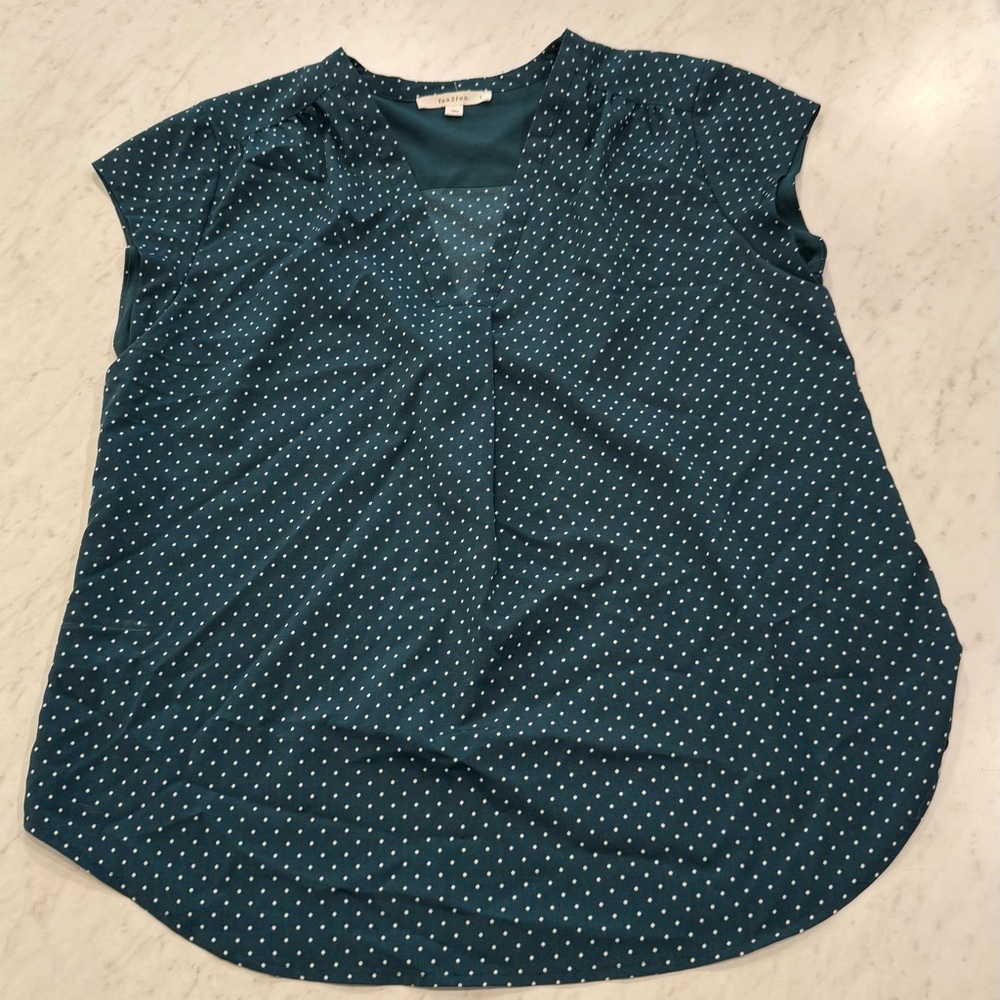 Blue Green Cap Sleeve Blouse with Relaxed Fit